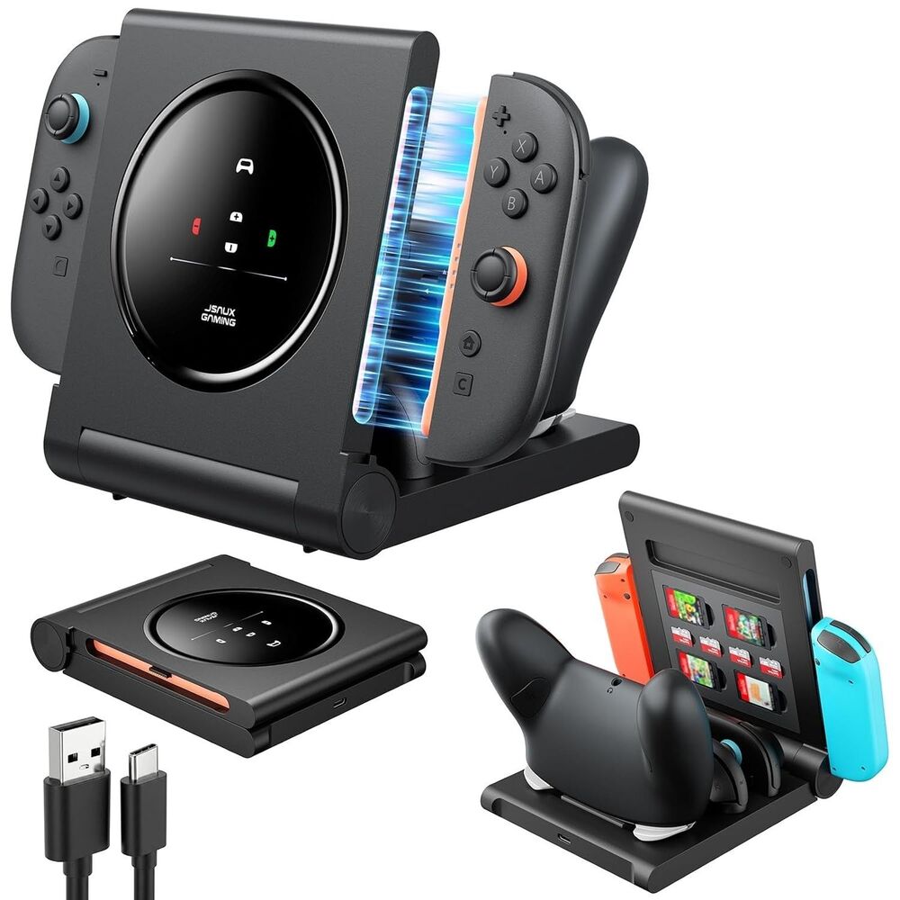 JSAUX 5-In-1 Charging Dock for Switch 2 Pro Controller & Switch 1/2 Joypads